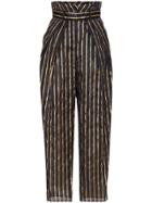 Alexandre Vauthier High Waist Striped Linen Blend Trousers - Blue