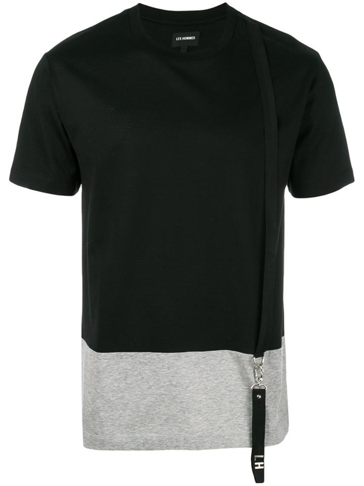 Les Hommes Asymmetric Panel T-shirt - Black