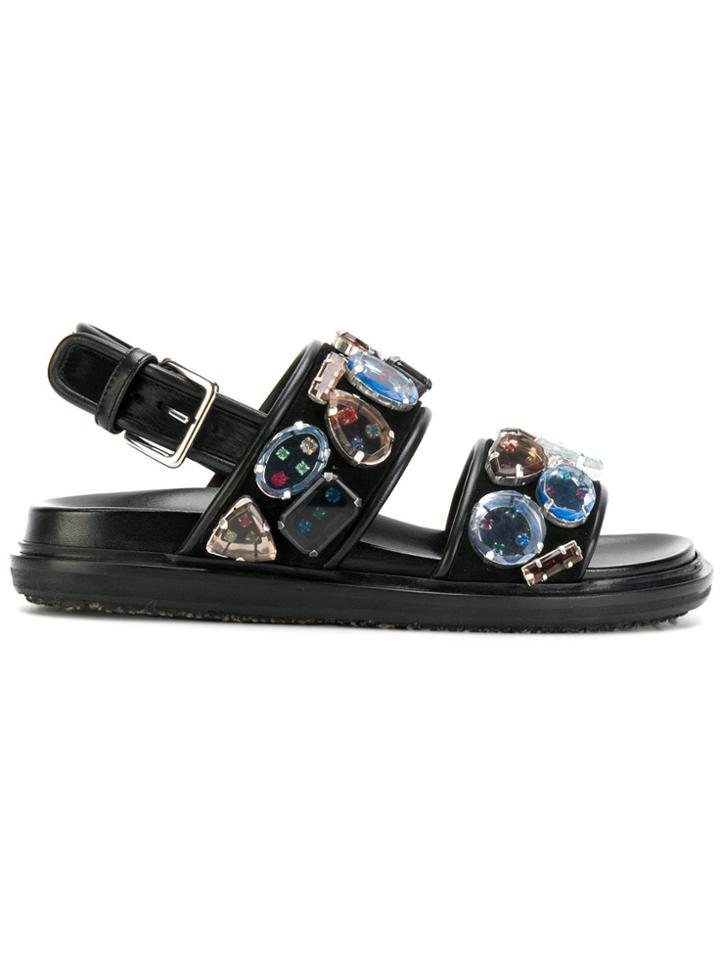 Marni Calf Hair Large Jewel Sandals - Black