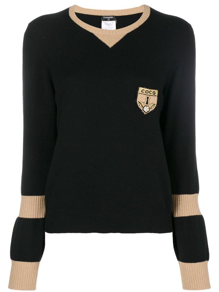 Chanel Vintage Logo Patch Round Sweater - Black