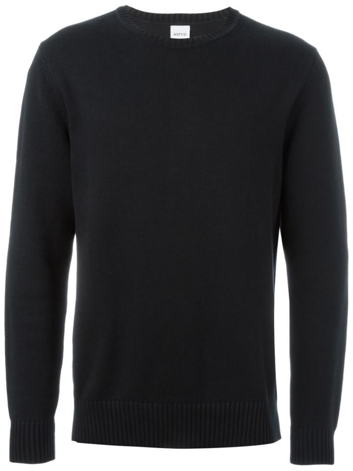 Aspesi Crew Neck Sweater, Men's, Size: 54, Black, Cotton