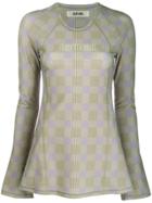 Charlotte Knowles Square Print Flared Sleeve Top - Green