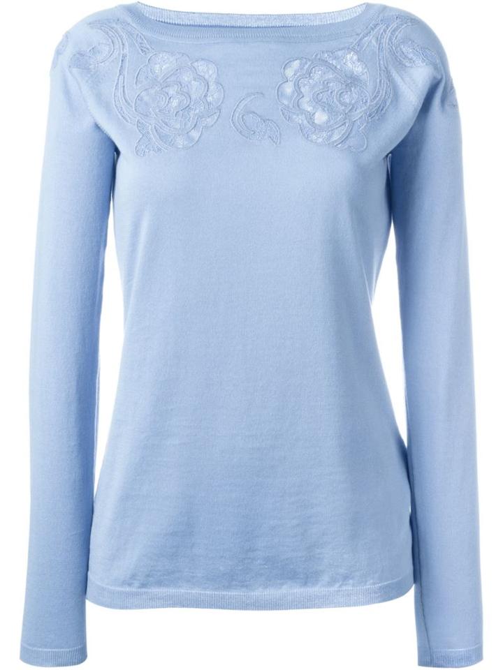 Ermanno Scervino Front Lace Detail Knit Top, Women's, Size: 44, Blue, Cotton/polyamide