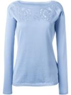 Ermanno Scervino Front Lace Detail Knit Top, Women's, Size: 44, Blue, Cotton/polyamide