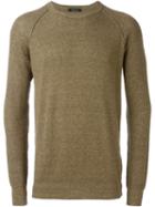 Roberto Collina Crew Neck Sweater, Men's, Size: 54, Green, Cotton