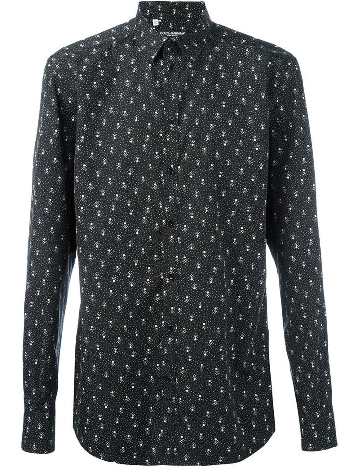 Dolce & Gabbana Dot Print Shirt, Men's, Size: 39, Black, Cotton