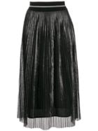 D.exterior Metallic Pleated Midi Skirt - Black