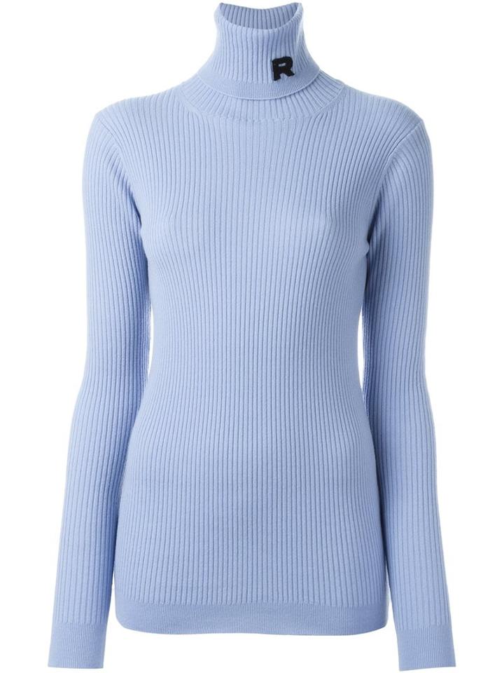 Rochas Logo Patch Roll Neck Jumper, Women's, Size: 46, Blue, Cashmere/virgin Wool