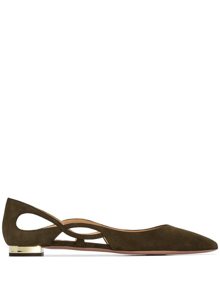 Aquazzura Forever Pointed-toe Ballerina Shoes - Green