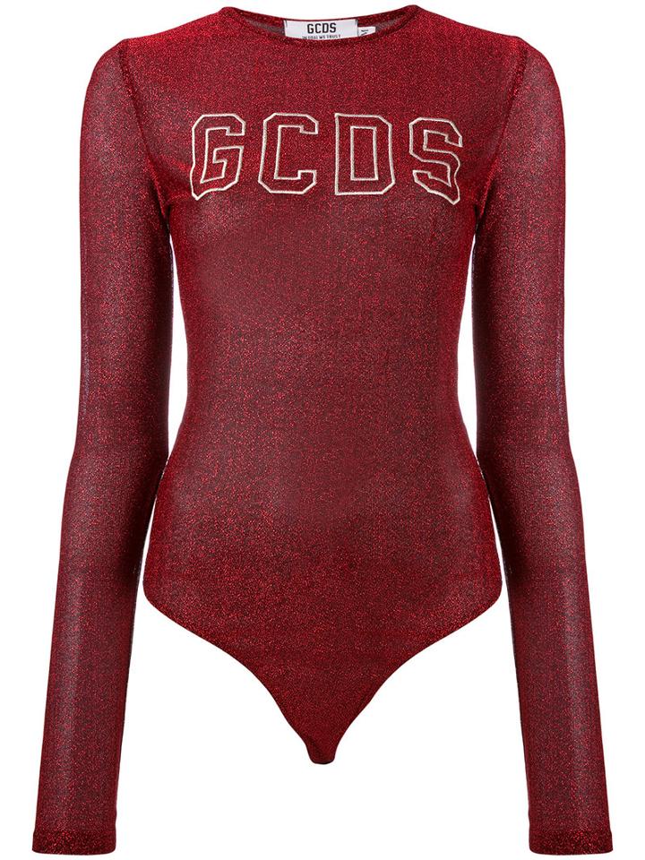 Gcds - Logo Print Metallic Bodysuit - Women - Polyamide/polyester - M, Red, Polyamide/polyester