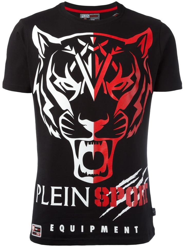 Plein Sport Tiger Print T-shirt, Men's, Size: Medium, Black