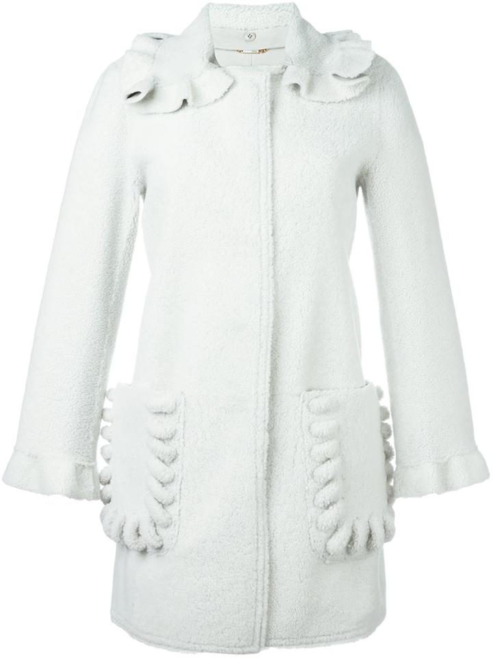 Fendi Detachable Collar Shearling Coat, Women's, Size: 40, Grey, Lamb Skin/lamb Fur