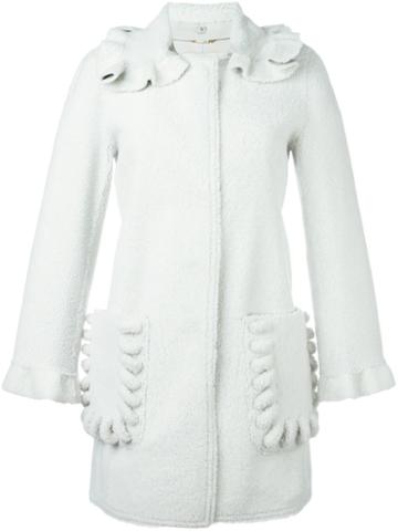 Fendi Detachable Collar Shearling Coat, Women's, Size: 40, Grey, Lamb Skin/lamb Fur
