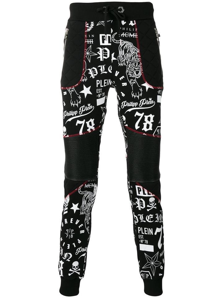 Philipp Plein Red Particular Track Pants, Men's, Size: Large, Black, Cotton/polyurethane/polyester