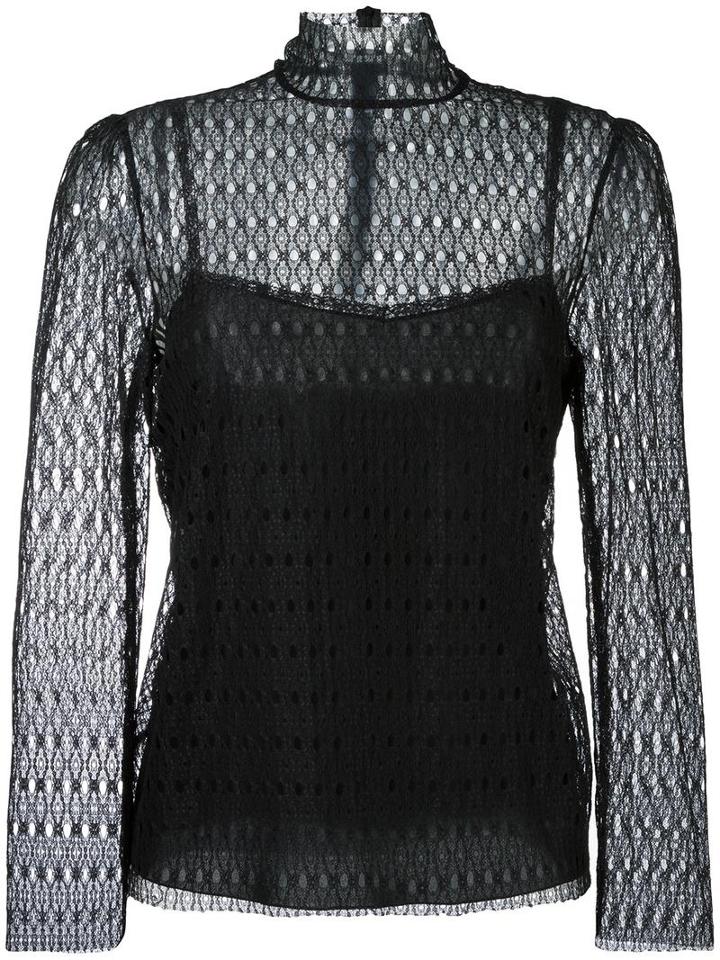 Philosophy Di Lorenzo Serafini Mock Neck Lace Blouse, Women's, Size: 40, Black, Polyamide/other Fibers/polyester/calf Leather