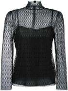 Philosophy Di Lorenzo Serafini Mock Neck Lace Blouse, Women's, Size: 40, Black, Polyamide/other Fibers/polyester/calf Leather