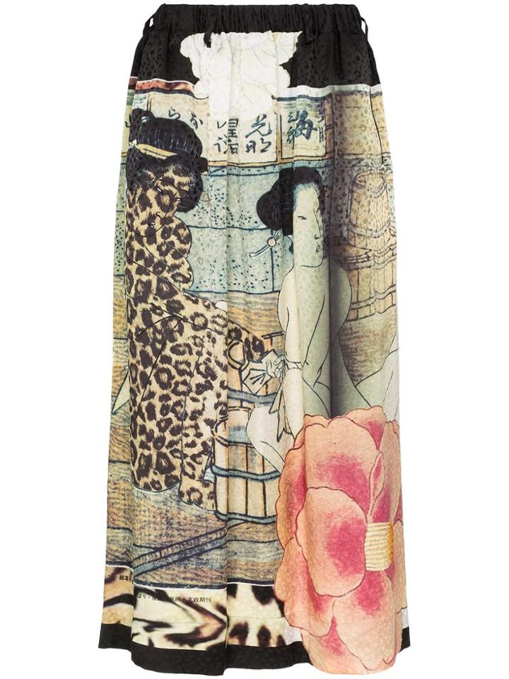 Yohji Yamamoto Printed Maxi Skirt - Black