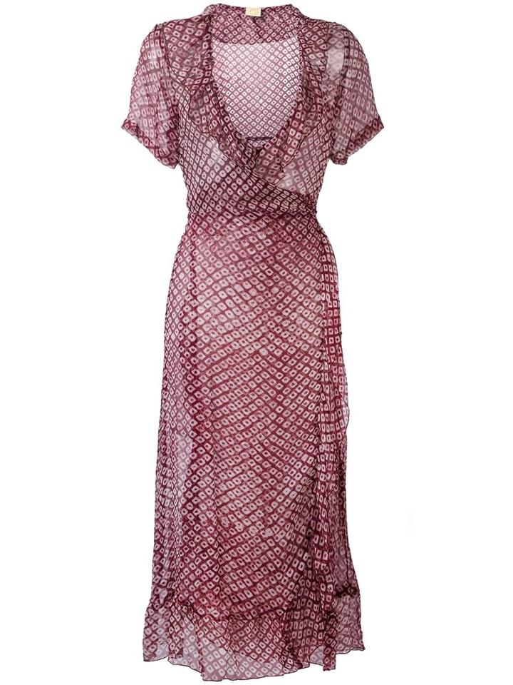 Cloe Cassandro Sheer Printed Wrap Dress, Women's, Red, Silk