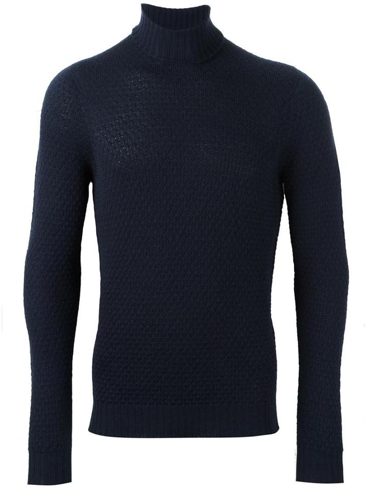Drumohr Roll Neck Jumper, Men's, Size: 52, Blue, Merino