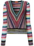 Missoni Striped V-neck Knitted Blouse, Women's, Size: 44, Nylon/viscose/polyester