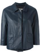Herno Cropped Jacket, Women's, Size: 46, Blue, Polyester/acetate/lamb Skin