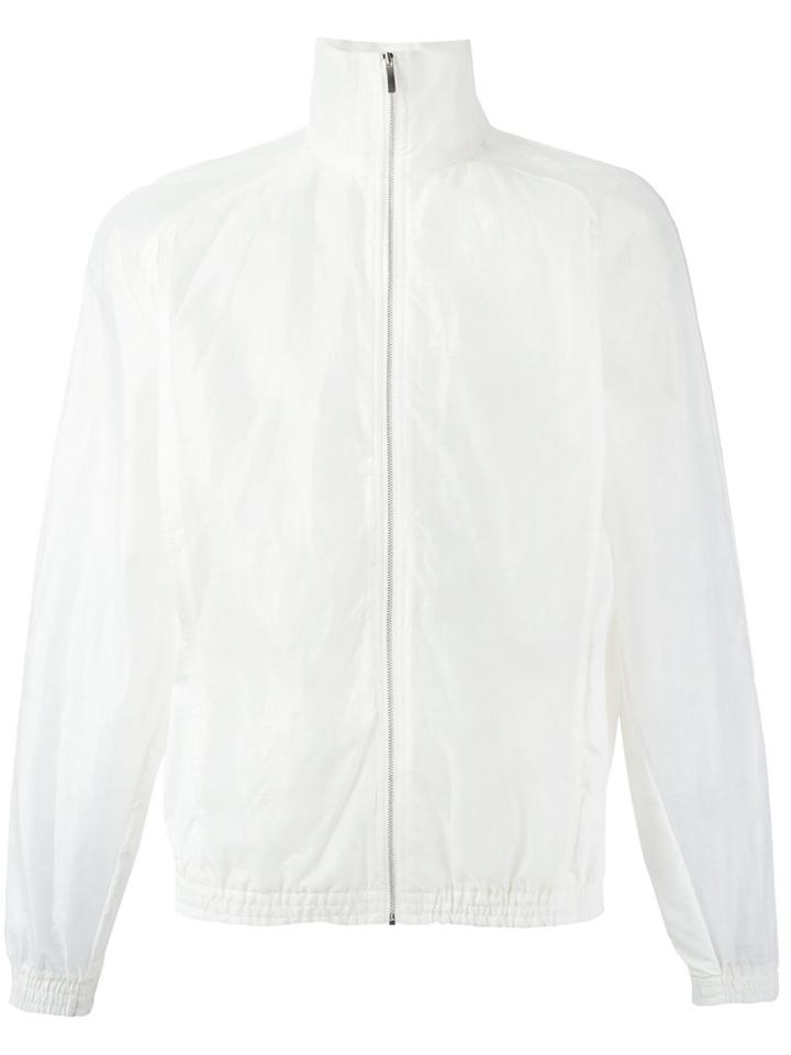 Cottweiler Semi-sheer Sleeves Bomber Jacket, Men's, Size: Medium, White, Cotton/linen/flax/polyamide/polyurethane