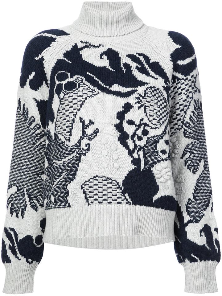 Barrie Embroidered Roll-neck Sweater - Blue