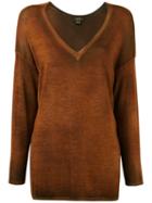 Avant Toi - Tonal V-neck Sweater - Women - Silk/cashmere - One Size, Brown, Silk/cashmere