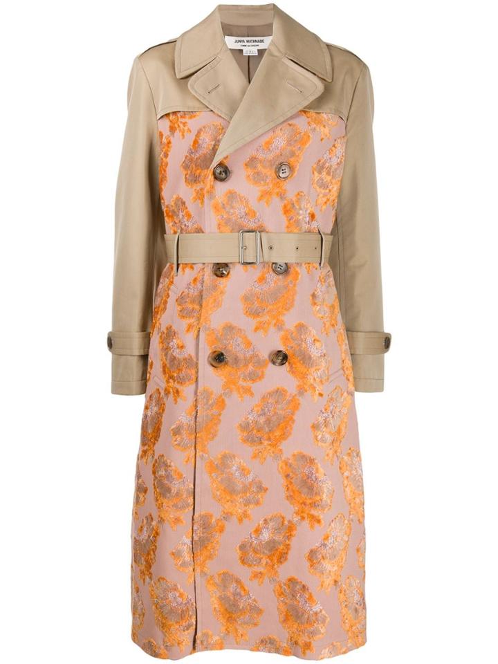 Junya Watanabe Floral Jacquard Trench Coat - Neutrals