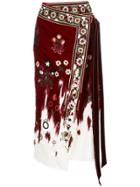 Oscar De La Renta Beaded Floral Wrap Skirt - Red
