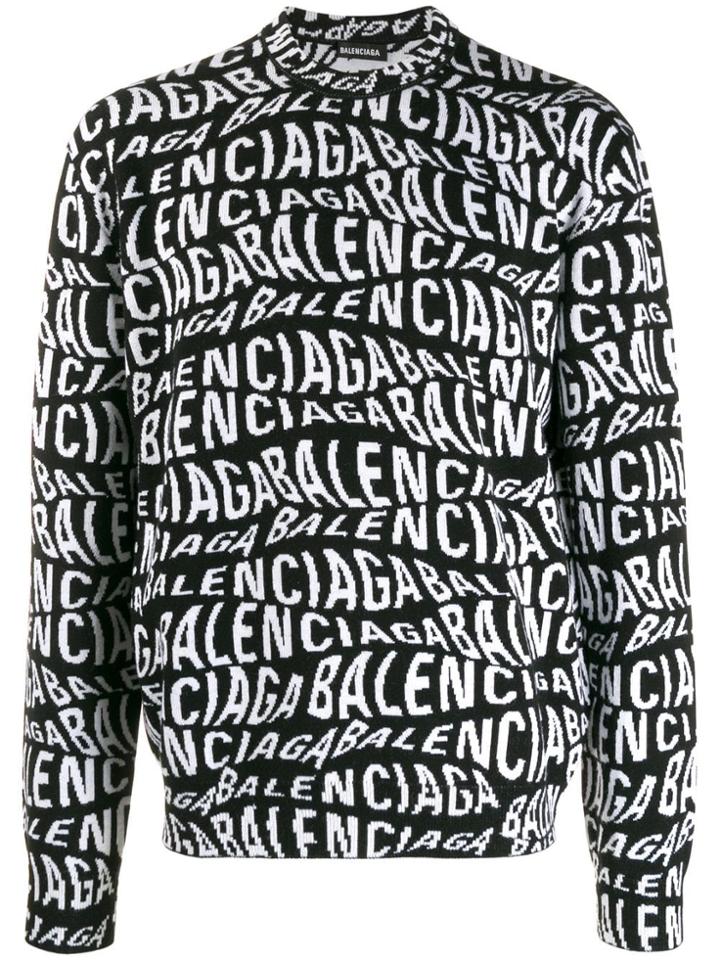 Balenciaga Wave Logo Pattern Jumper - Black