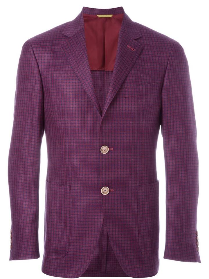 Canali Woven Check Blazer, Men's, Size: 50, Red, Silk/linen/flax/cupro/wool