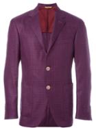 Canali Woven Check Blazer, Men's, Size: 50, Red, Silk/linen/flax/cupro/wool