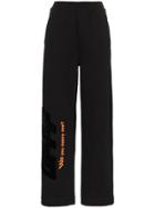 Off-white High Waisted Text Print Cotton Trousers - Black