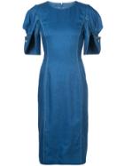 Oscar De La Renta Puff-sleeve Midi Pencil Dress - Blue