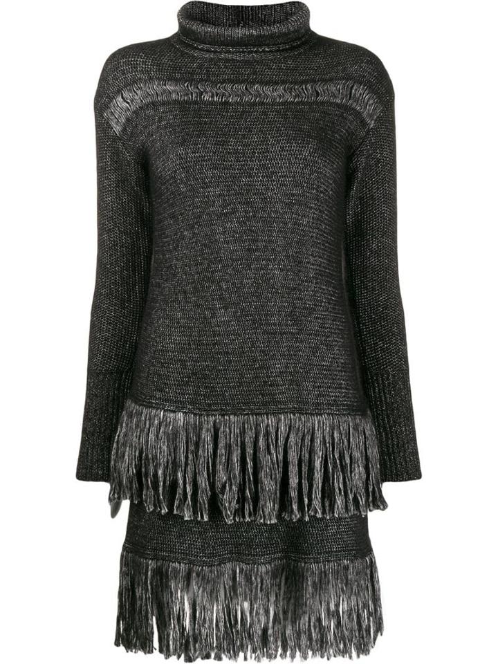 Blumarine Fringed Sweater Dress - Black