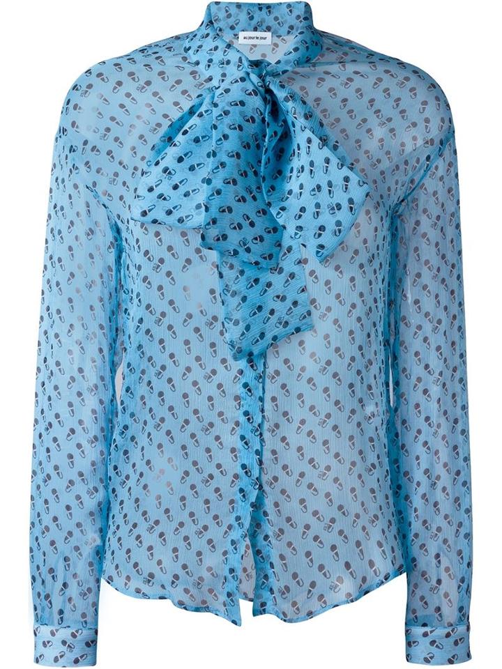 Au Jour Le Jour Microphone Print Pussy Bow Blouse