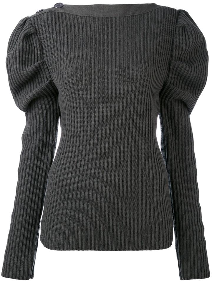 Nina Ricci Balloon Sleeves Ribbed Detail Top - Grey