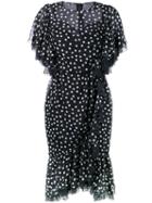 Dolce & Gabbana Polka Dot Flounced Dress, Women's, Size: 40, Black, Cotton/silk/polyamide/spandex/elastane