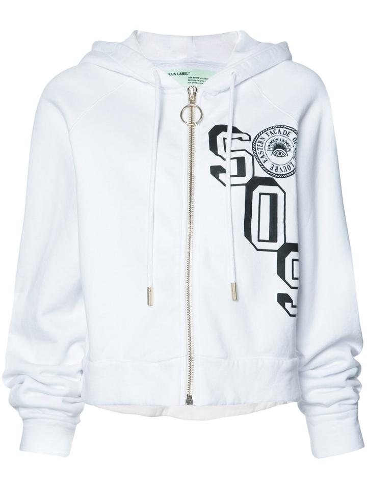Sos Print Zipped Hoodie - Women - Cotton - S, White, Cotton, Off-white