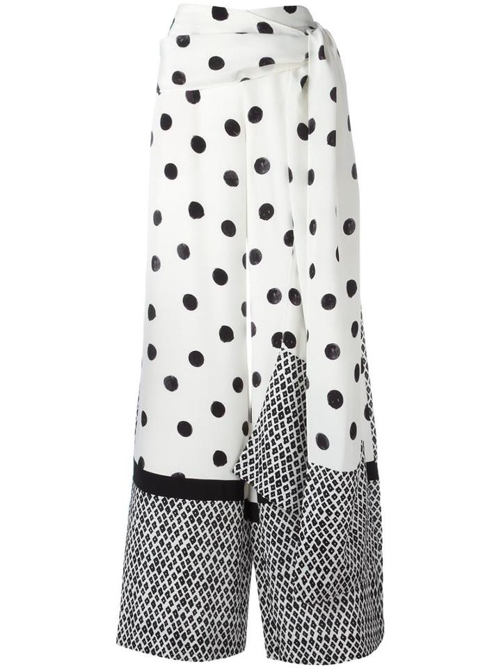 Oscar De La Renta Polka Dots Palazzo Pants, Women's, Size: 4, White, Silk