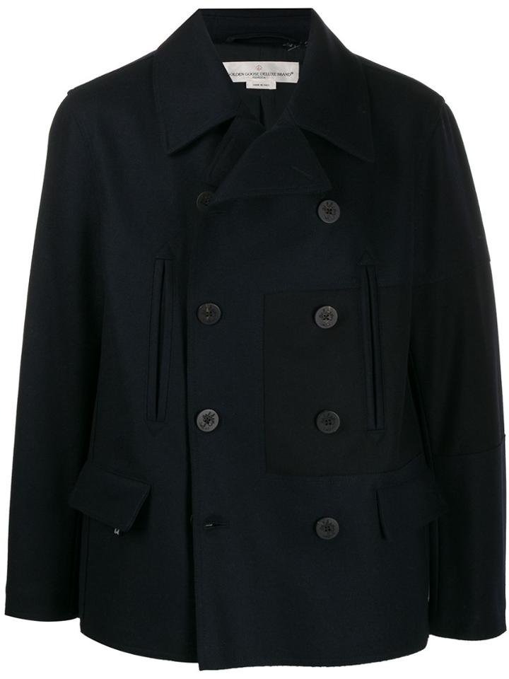 Golden Goose Double Breasted Patch Detail Coat - Blue
