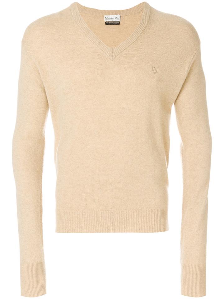 Christian Dior Vintage Cashmere V-neck Jumper - Nude & Neutrals