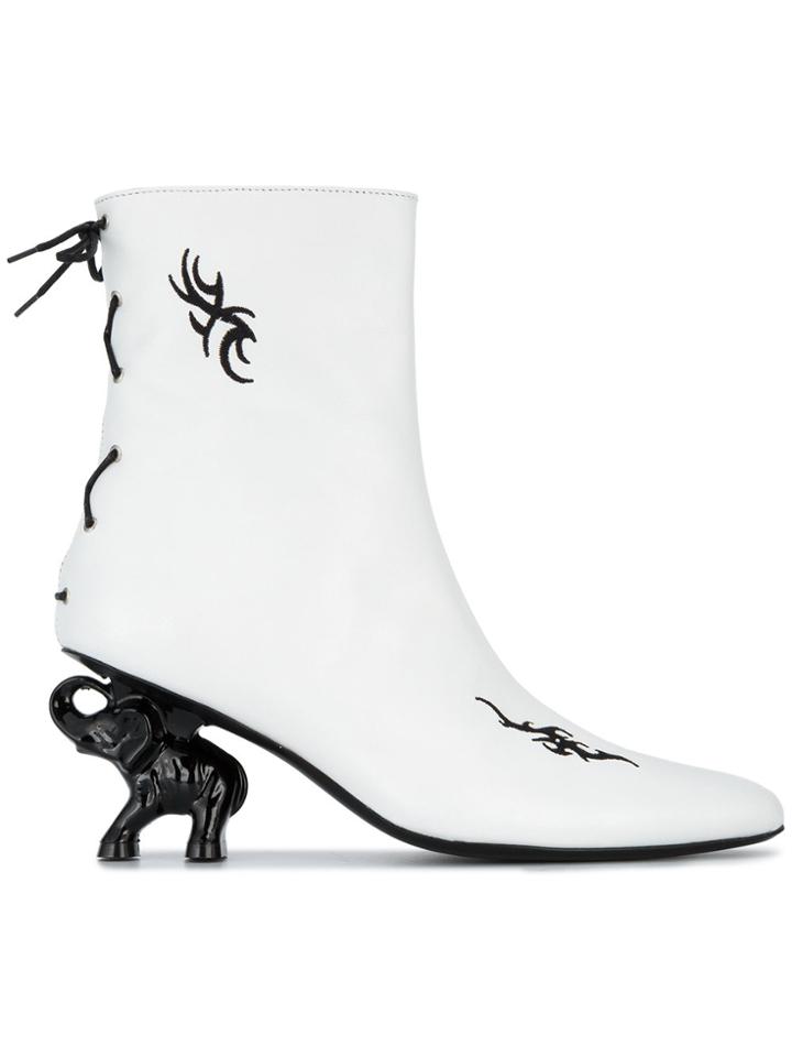 Dorateymur Tribal Elephant Heel Ankle Boots - White