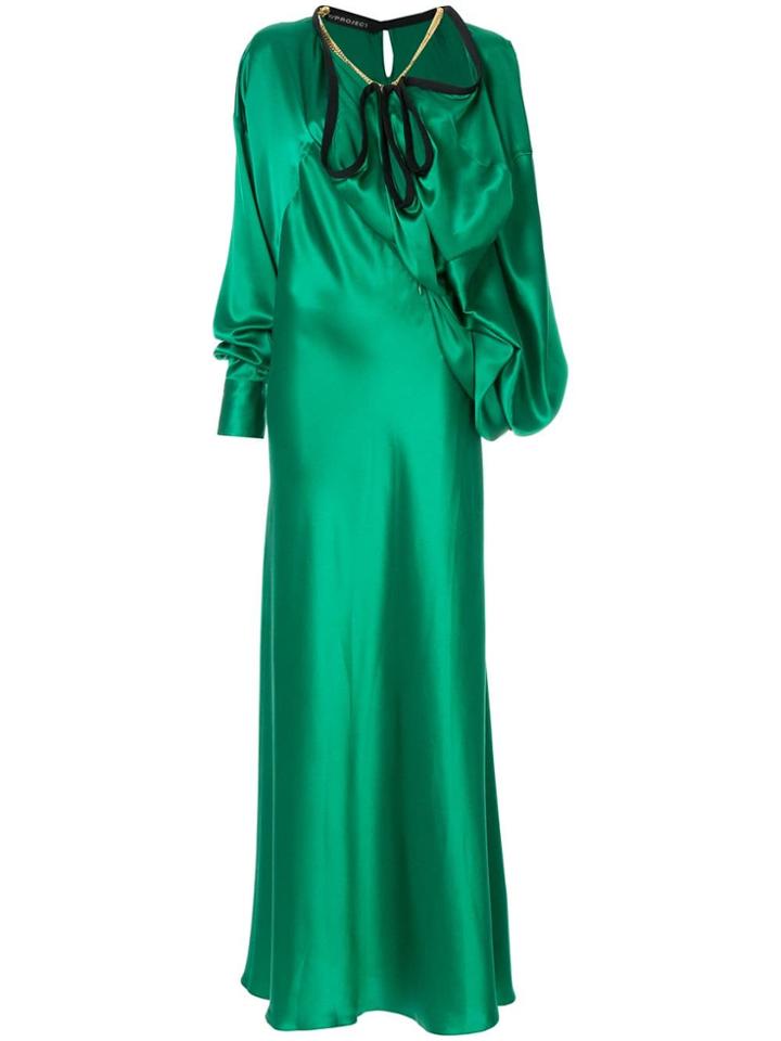 Y/project Satin Long Dress With Big Ruffle - Green