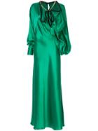 Y/project Satin Long Dress With Big Ruffle - Green