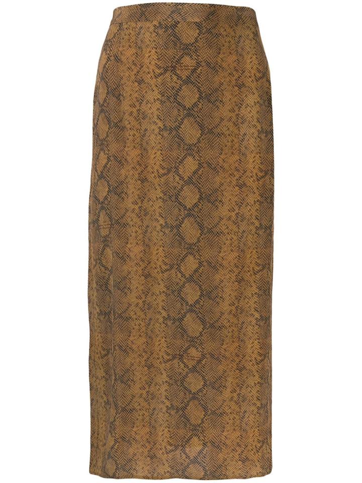 Rokh Snakeskin Print Skirt - Brown
