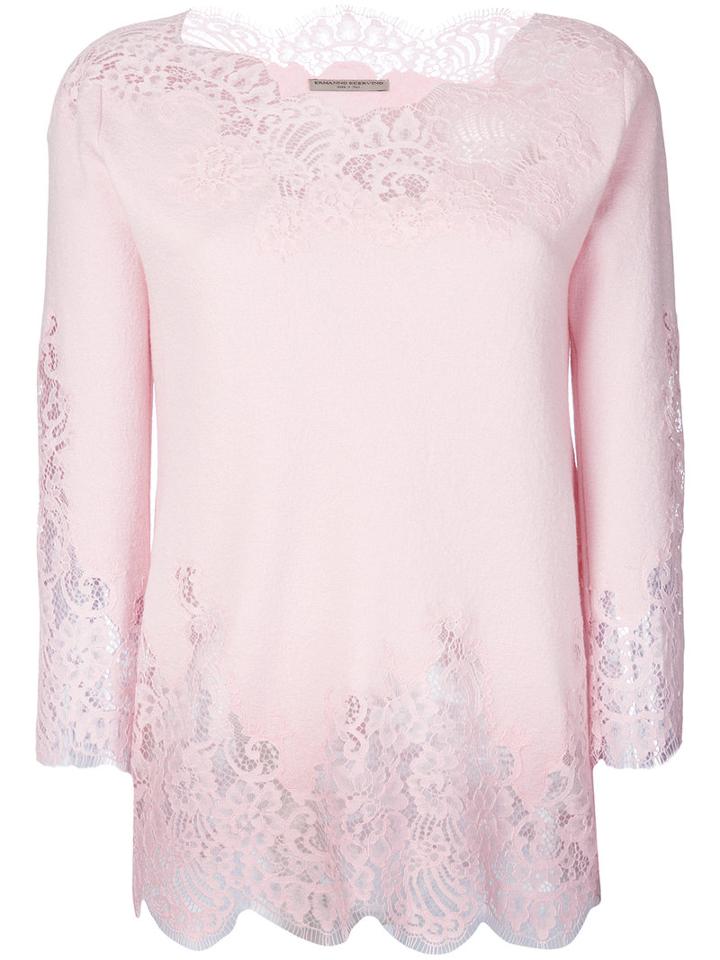 Ermanno Scervino - Lace Trim Sweatshirt - Women - Silk/cotton/polyamide/wool - 44, Pink/purple, Silk/cotton/polyamide/wool