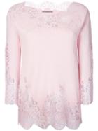Ermanno Scervino - Lace Trim Sweatshirt - Women - Silk/cotton/polyamide/wool - 44, Pink/purple, Silk/cotton/polyamide/wool