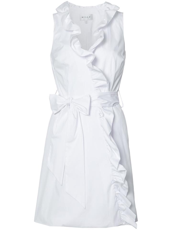 Milly Ruffle Trim Wrap Dress, Women's, Size: 2, White, Cotton/polyimide/spandex/elastane